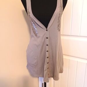 Institute Liberal Deep V Embroidered Button Up Racer Back Tank Top Women's Med